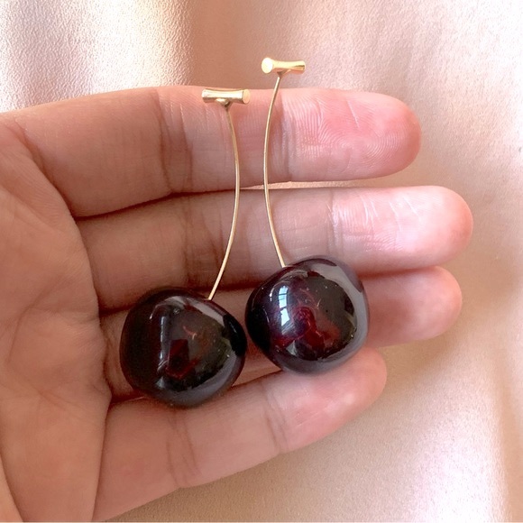 ◾️Wine Red Cherry Drop Earrings - Picture 4 of 9